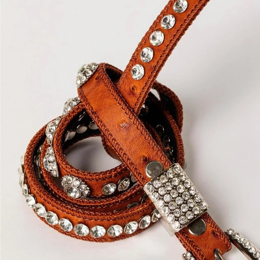 SHYANNE® GIRL'S OSTRICH PRINT RHINESTONE BELT
